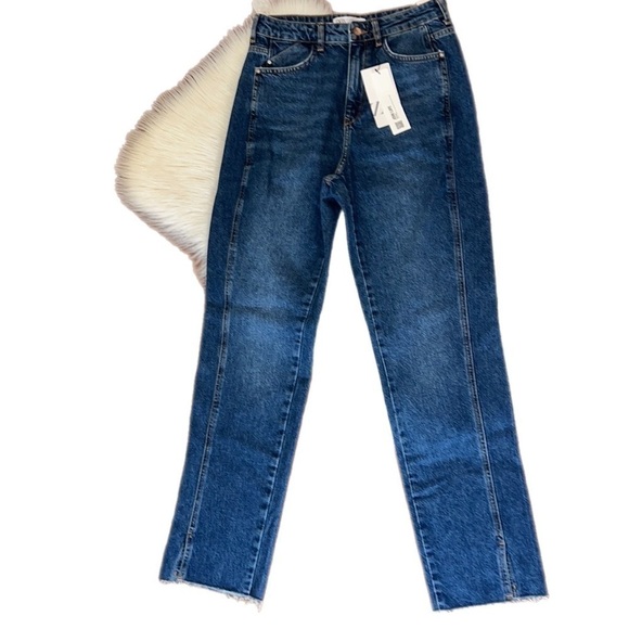 NWT ZARA Super High Rise Straight Leg Long Length 💯 Cotton Denim Jean 38/6 - Picture 1 of 11